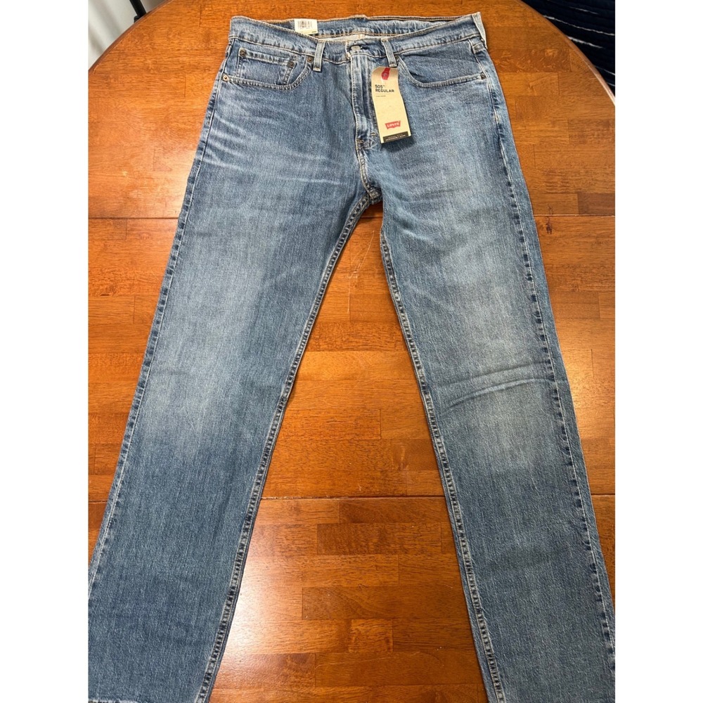 New Levi's 505 Regular Fit Jeans Mens 34x34 Blue Eco Ease Straight Leg Denim